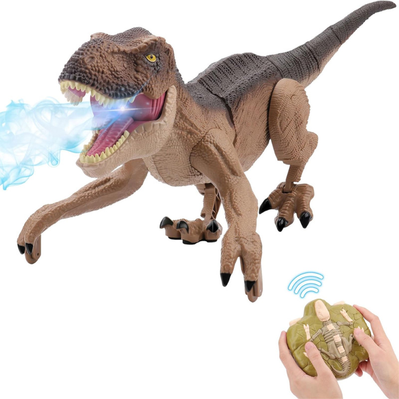 Dinosaure T-REX Télécommandé avec Pulvérisation de Rugissement Léger et Détection Tactile