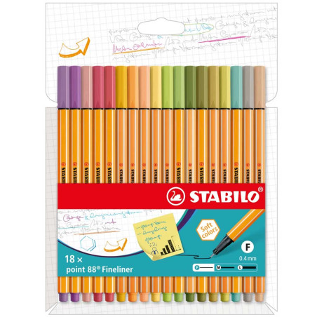 Set De 18 Stylos Feutre Pointe Fine 88, Soft Colors - Stabilo