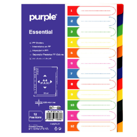 Intercalaires en PP A4 Maxi (12 positions) Essential