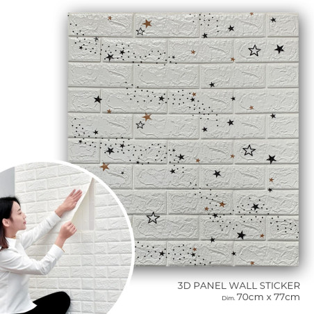 Panneau Mural 3D Décoratif Adhésif 70cm/77cm Fausses Briques avec des motifs Etoiles