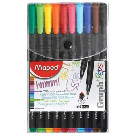 Pochette De 10 Stylos Graph' Peps Fine 0.4mm, Maped - Réf.749150