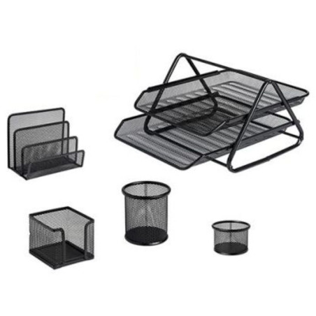 Garniture De Bureau En Métal 5 Pièces 2 Etage Noir