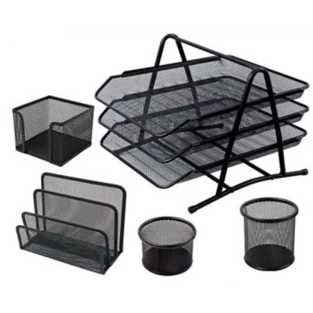 Garniture De Bureau En Métal 5 Pièces 3 Etage Noir