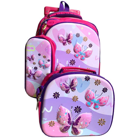 Sac À Dos À Roulettes Trolley Avec Trousse Et Porte Goûter, Pour Ecoliers