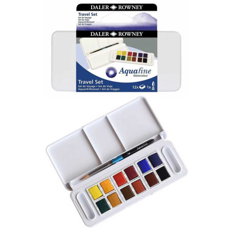 Coffret De Voyage 24 Demi-Godets De Peinture Aquarelle Aquafine - Daler Rowney