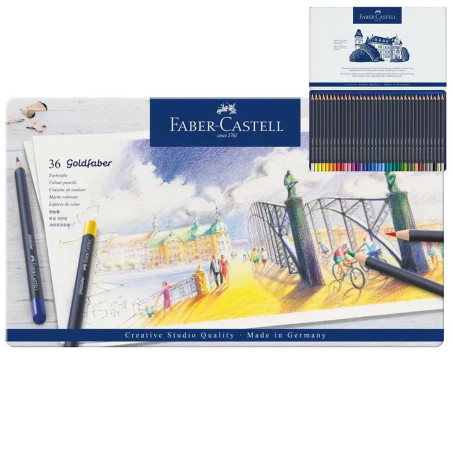 Boite Métal de 36 Crayons de Couleur Goldfaber, Faber-Castell - Réf.114736