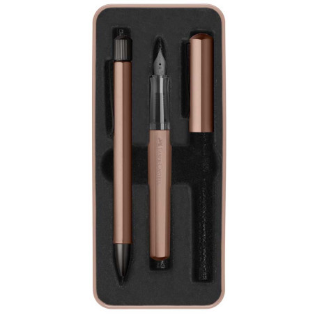 Coffret Stylo Plume M et Stylo Bille Rotative Mat Bronze, Faber-Castell