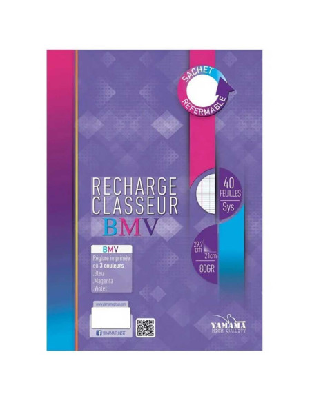 40 Feuilles Recharge Classeur A4, 80gr BMV - Yamama