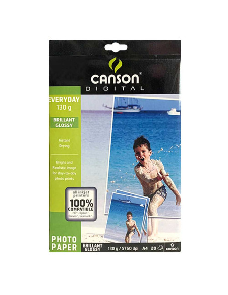 Papier Photo Couché Brillant A4 20F, 130gr - Canson