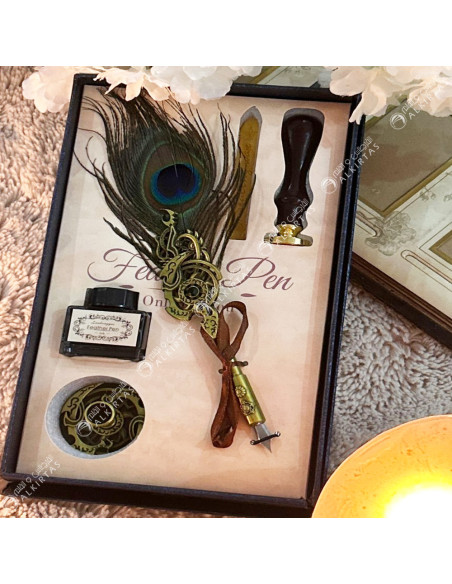 Coffret Stylo Plume de Paon Antique - Réf.0012