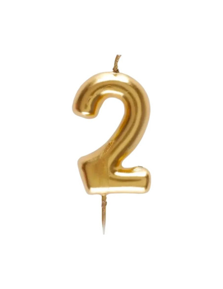 Bougie Anniversaire Chiffre 2 Doré,  GM