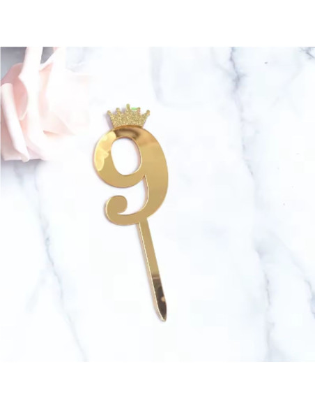 Chiffre  Anniversaire Couronne N°9 , Doré