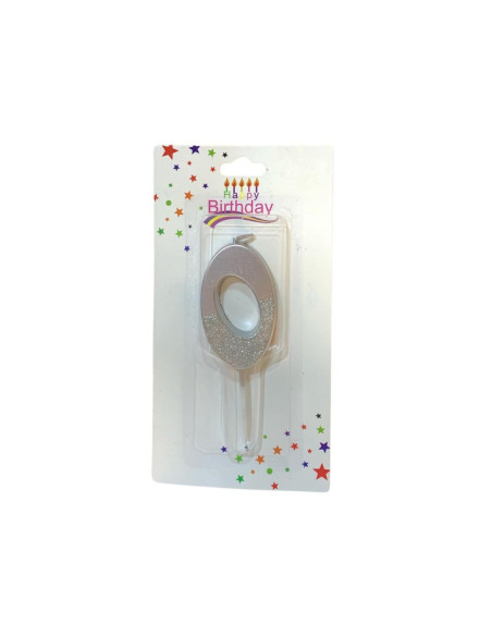Bougie  Argent avec Paillettes , Bougie Chiffre 0