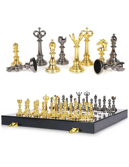 Jeu d'échecs en Métal Luxe avec Une Table Pliable