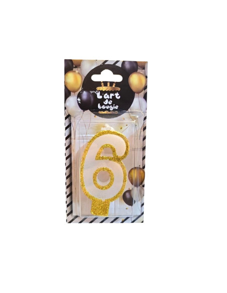 Bougie D'anniversaire Avec Paillettes Dorées N°6