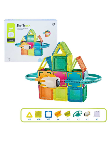 Jeu de Construction Magnétique 42 pcs, Sky Track