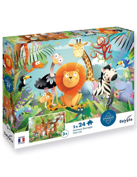 Puzzle 2x24 pcs, Animaux Sauvages - Calypto By Sentosphère