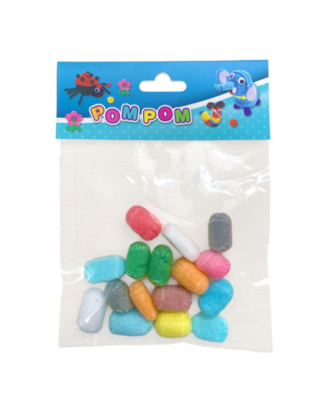 16 Pompons en Mousse Multicouleurs