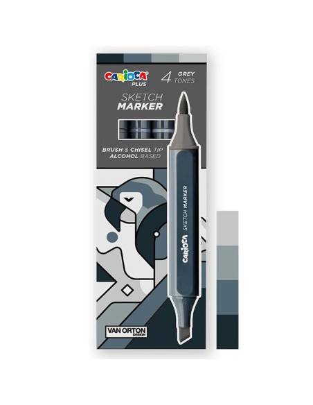 Set 4 Marqueurs Tons Gris Double Pointe Alcool - Carioca Plus