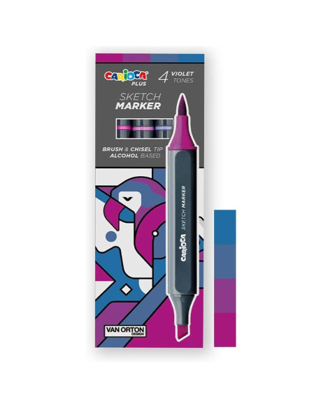 Set 4 Marqueurs Tons Violet Double Pointe Alcool - Carioca Plus