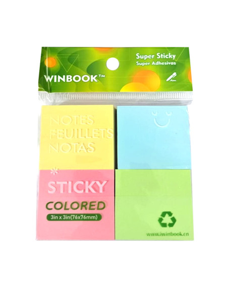 Block Notes Adhésives Colorés WINBOOK, 3×3 cm