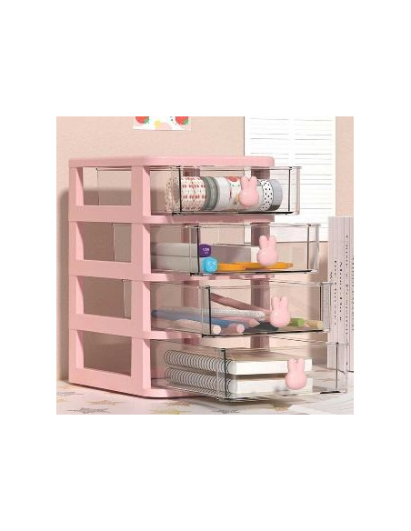Bloc de Rangement 4 Tiroirs en PP Rose SD025