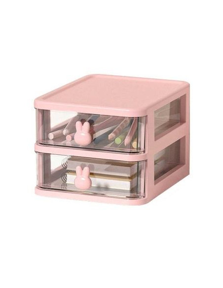 Bloc de Rangement 2 Tiroirs en PP Rose SD025