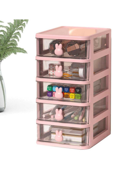 Bloc de Rangement 5 Tiroirs en PP Rose SD025