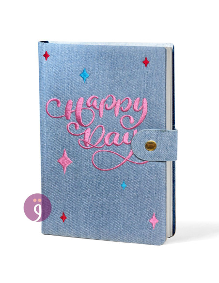 Notebook en Jean avec Fermoir - Broderie Rose