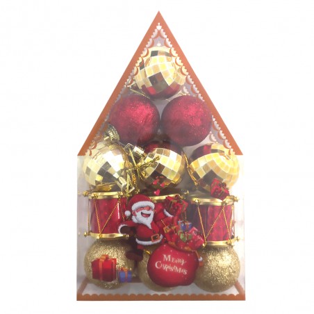 Boules de Décoration Noël PM Doré et Rouge - 12pcs