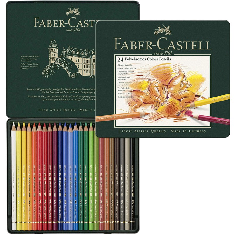 Crayons de Couleur PolyChromos, Boite Métal 24pcs - Faber-Castell