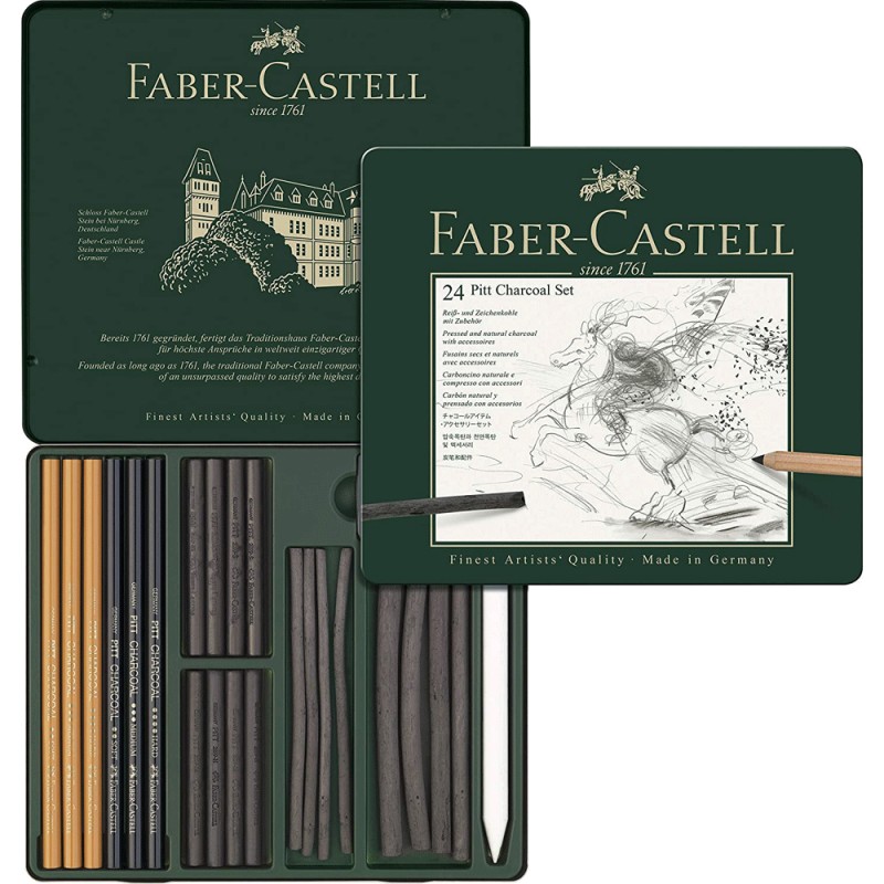 Set de Fusains Pitt Charcoal, Boite Métal 24pcs - Faber-Castell