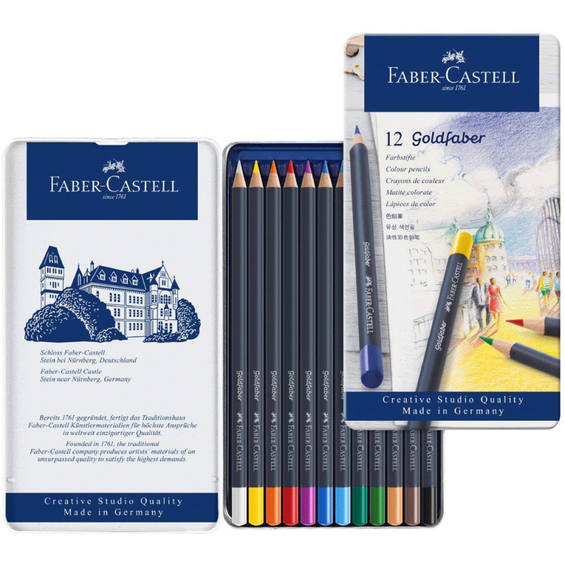 Crayon Couleur GoldFaber, Boite Métal 12pcs - Faber-Castell