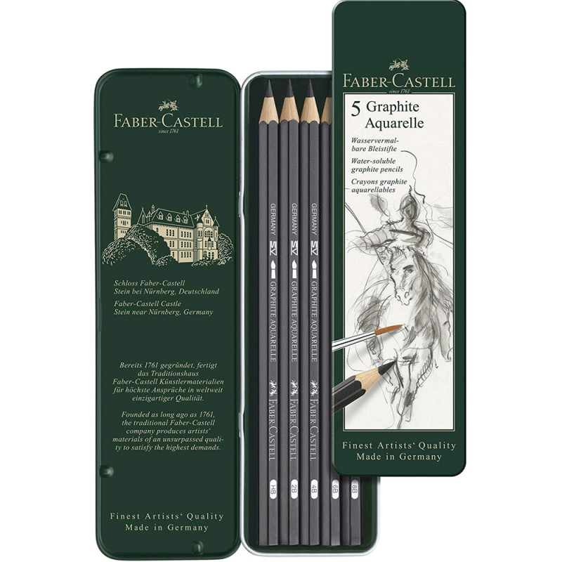 Crayons Graphite Aquarelle, Boite Métal 5pcs - Faber-Castell