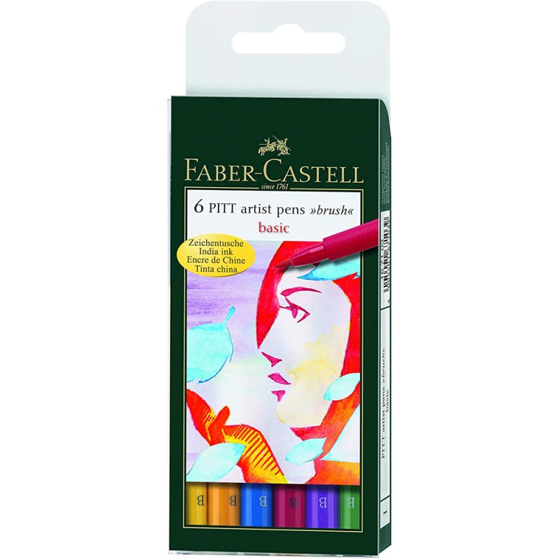 Feutre Pitt Artist Pen, Boite de 6, Couleurs de Base - Faber-Castell