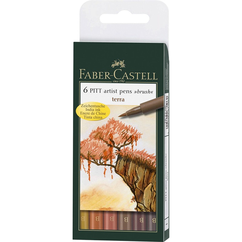 Feutre Pitt Artist Pen, Boite de 6, Couleurs Terre - Faber-Castell