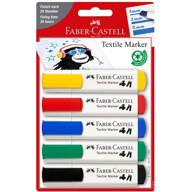 Marqueurs Textile 5pcs Couleurs Basic - Faber-Castell