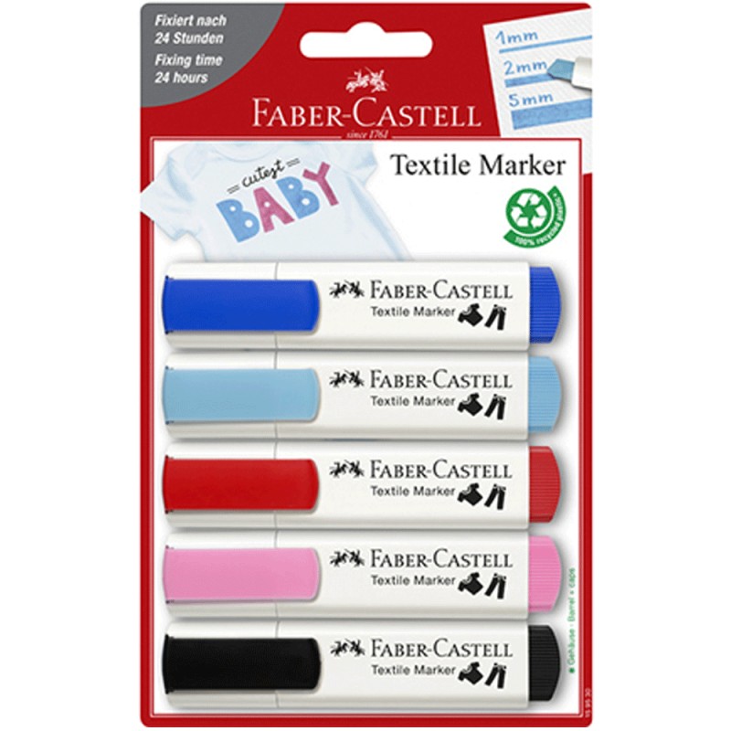 Marqueurs Textile 5pcs Couleurs Pastel - Faber-Castell