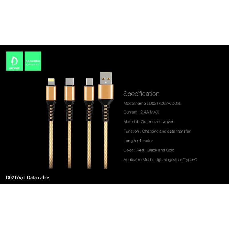 Cable Chargeur Android Denmen 2.4A - Réf.D02V