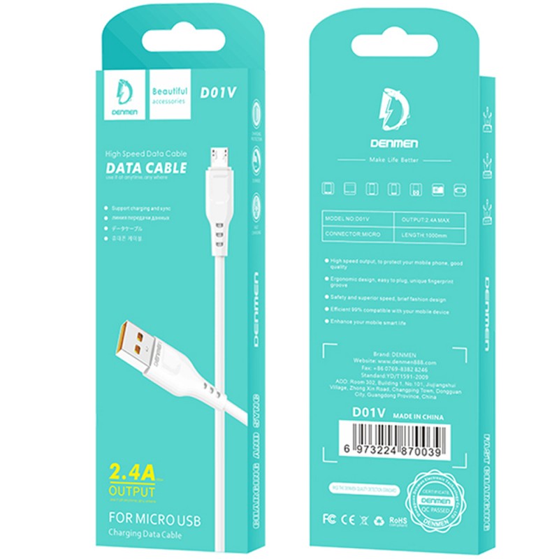 Cable Chargeur Android Denmen 2.4A - Réf.D01V