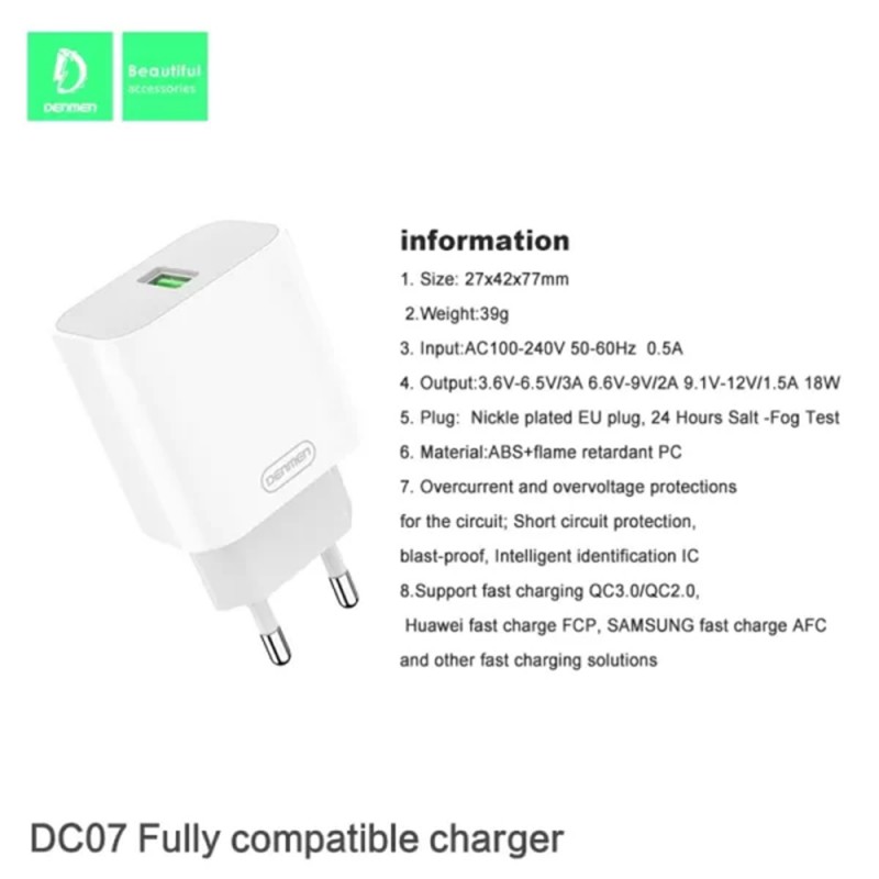 Chargeur Android Denmen 3.6A - Réf.DC07V