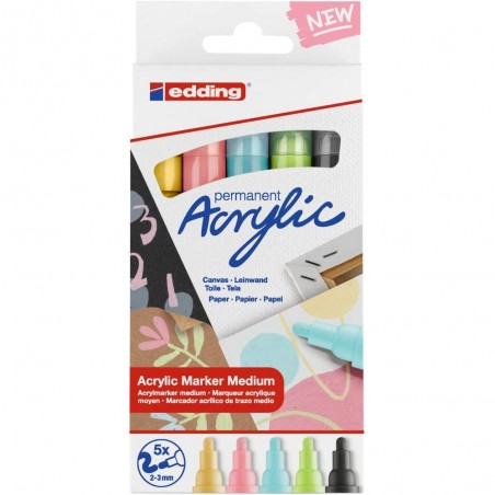 Set 5 Marqueurs Acryliques Permanent, Pastel - Edding