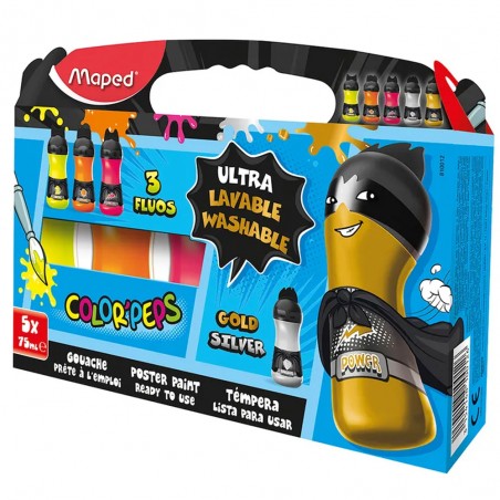 Gouache Fluo + Couleur Métal 5x75ml - Maped