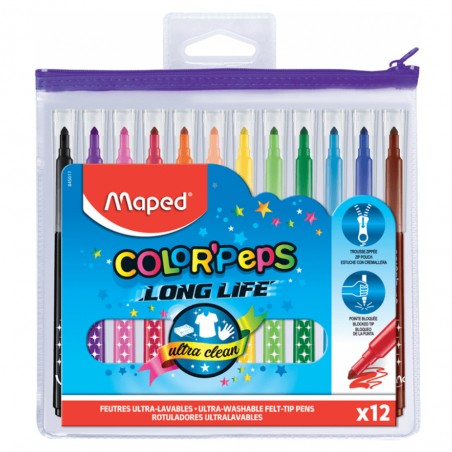 Trousse Feutres Color'Peps Long Life Fermeture Zip 12pcs - Maped