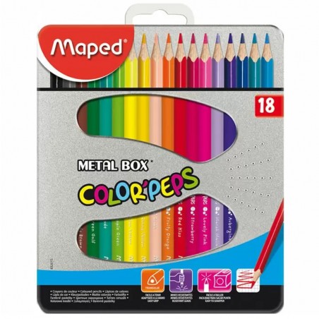 Crayons Couleurs Color'Peps Boite Métallique 18pcs - Maped