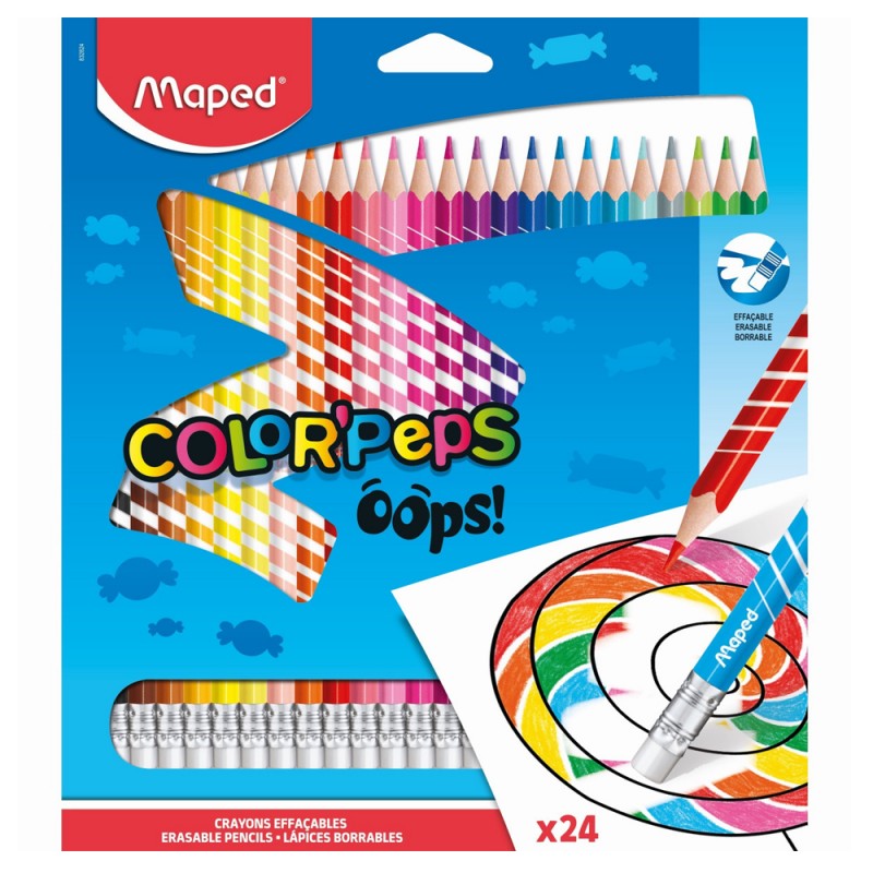 Crayons Couleurs Effaçables Color'Peps Oops 24pcs - Maped