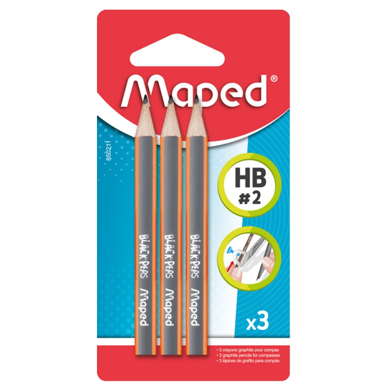 Crayons Graphite HB2 pour Compas 3pcs MAPED - Réf.850211