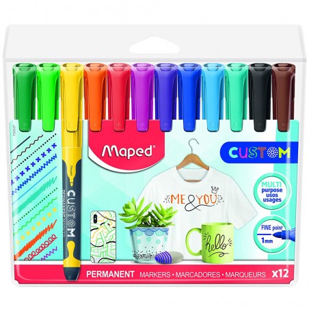 Marqueur Permanent Fin Multi Surfaces 12pcs Maped - Réf.734547