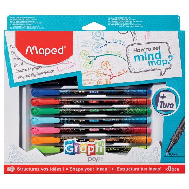 Feutres Grapgh'Peps Mind Map 8pcs + Tuto Maped - Réf.897553