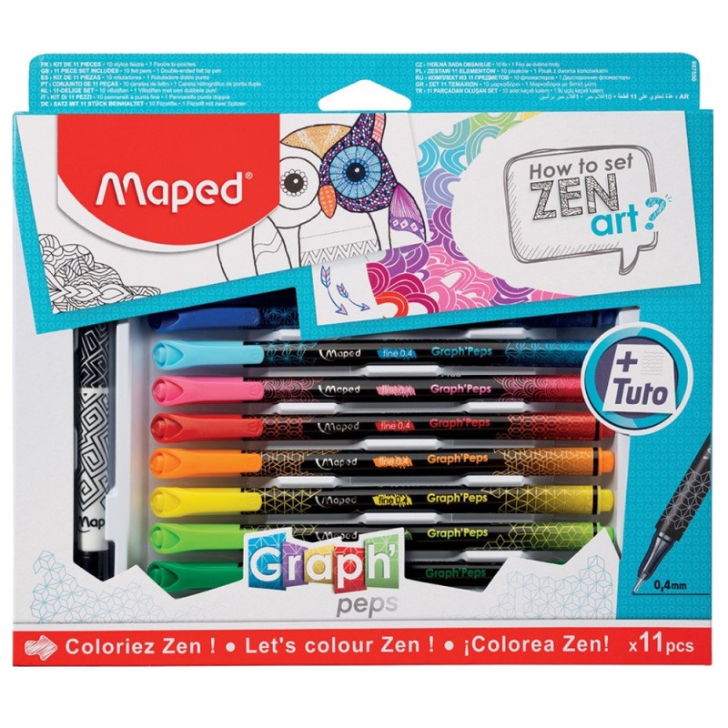 Feutres Graph'Peps Zen Art 8pcs + Tuto Maped - Réf.897550